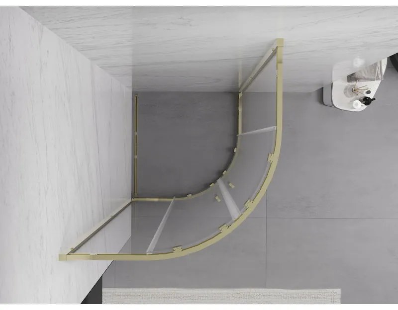 Mexen Exo, posuvný polkruhový sprchový kút 90 x 90 cm, číre sklo, zlatá, 8132-090-090-50-00