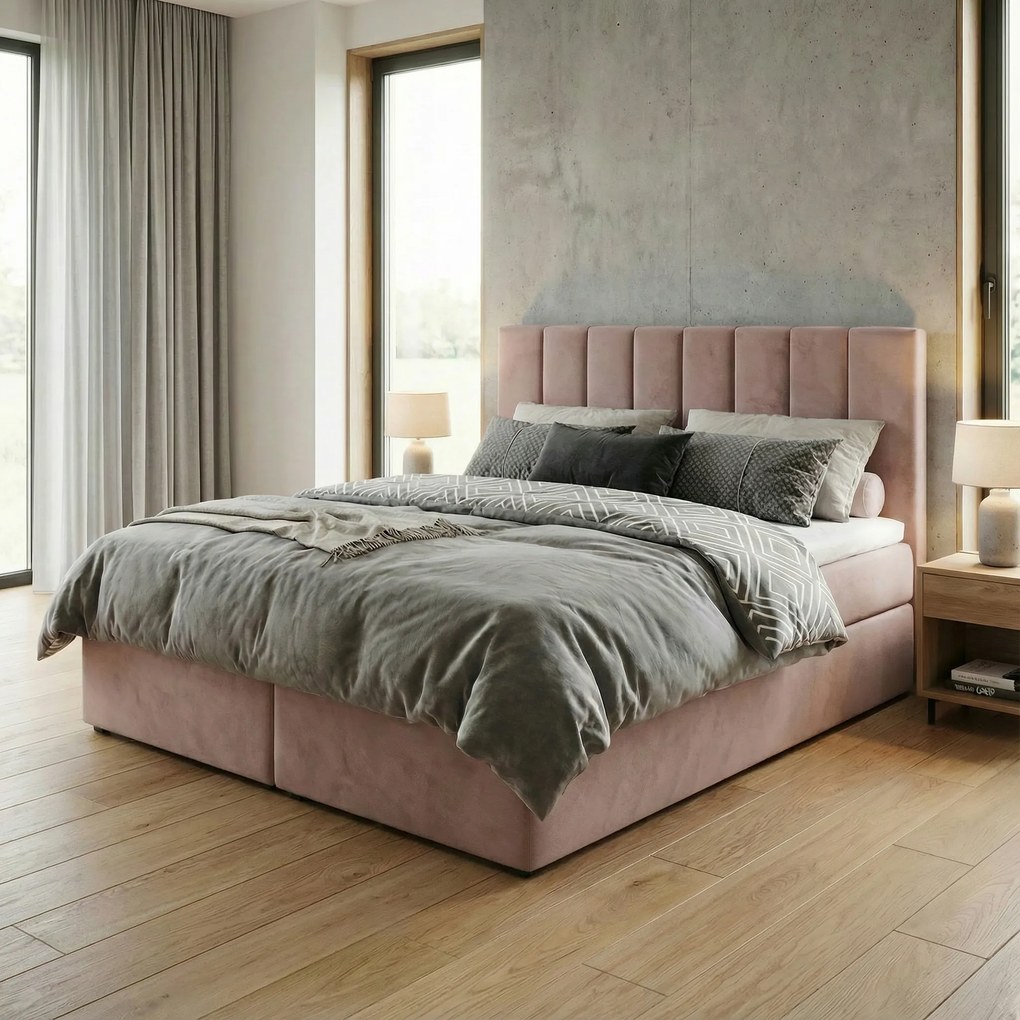 Kontinentálna posteľ 160x200 Sonno Bello s 2 úložnými boxmi, ružová