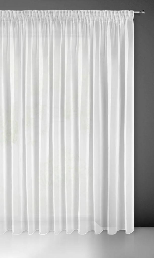 Biela záclona na páske ESEL vyrobená z hladkej lesklej látky 400x250 cm