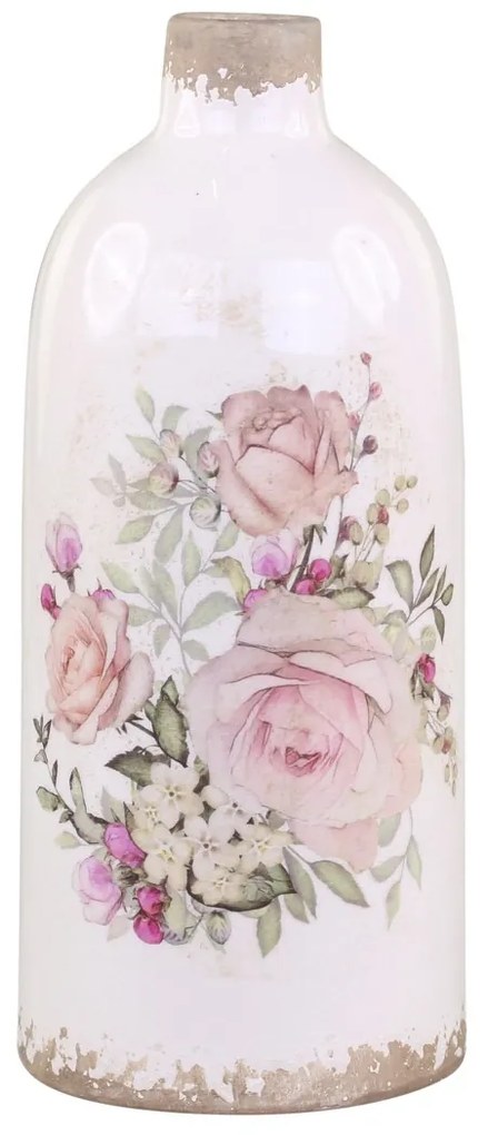 Keramická dekoračná váza s ružami Rose pattern M - Ø 11*26cm