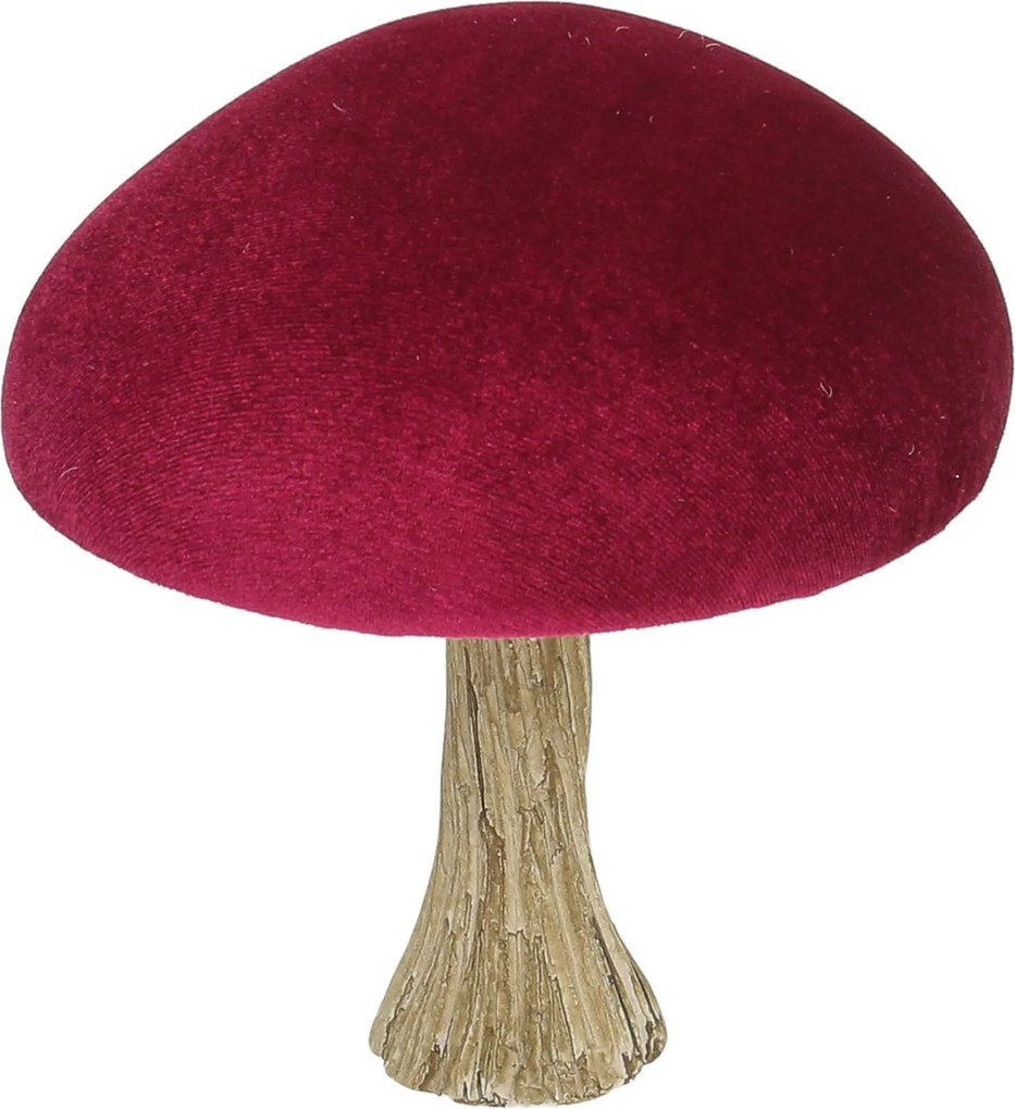 Dekorácia Velvet Mushroom 17 cm ruby