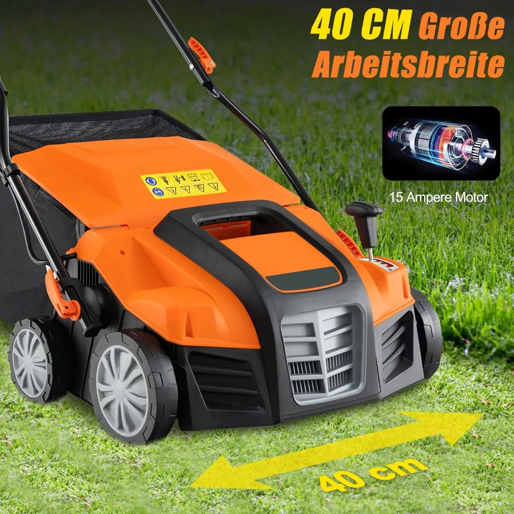 41 cm Elektrický vertikutátor a prevzdušňovač trávnika 15A 2 v 1 s 3-polohovým nastavením výšky zelený Barva: Oranžová