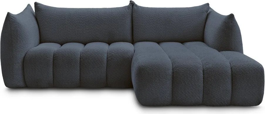 Tmavomodrá rohová pohovka z textílie buklé (pravý roh/s leňoškou) Azra – Bobochic Paris