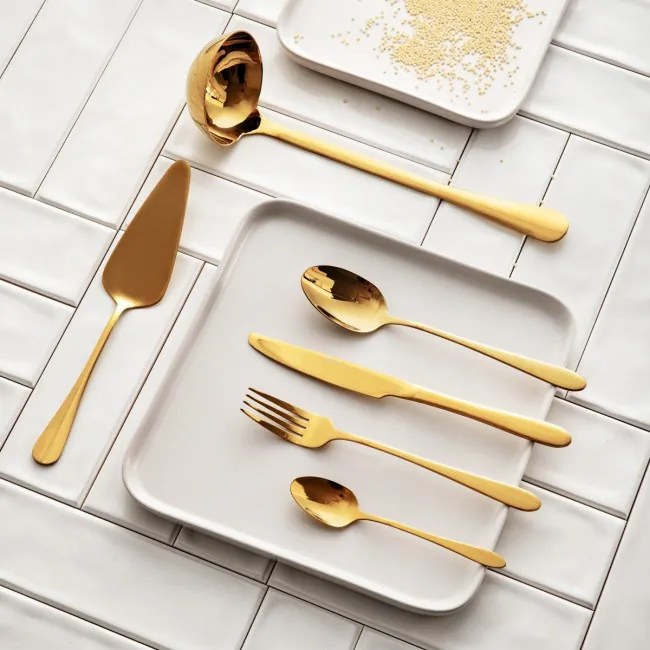 Súprava príborov ABELE s lopatkou a naberačkou, zlatá 18 ks 721878