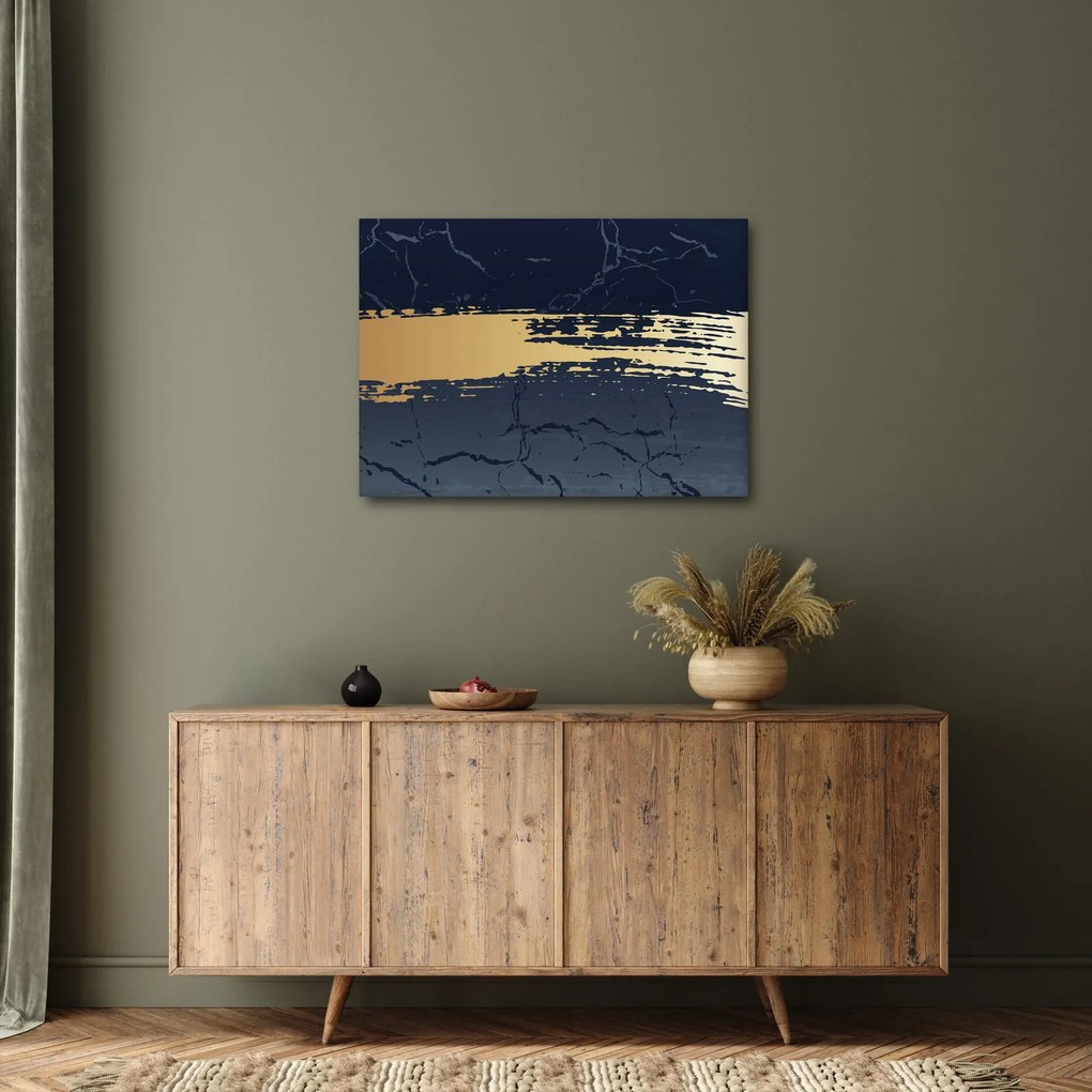 Obraz - Modrá a zlatá abstrakcia N⁰2 (70x50 cm)