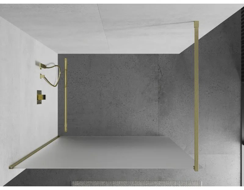 Mexen Kioto, sprchová zástena Walk-In 90 x 200 cm, 8mm sklo námraza, zlatý matný profil, 800-090-101-55-30