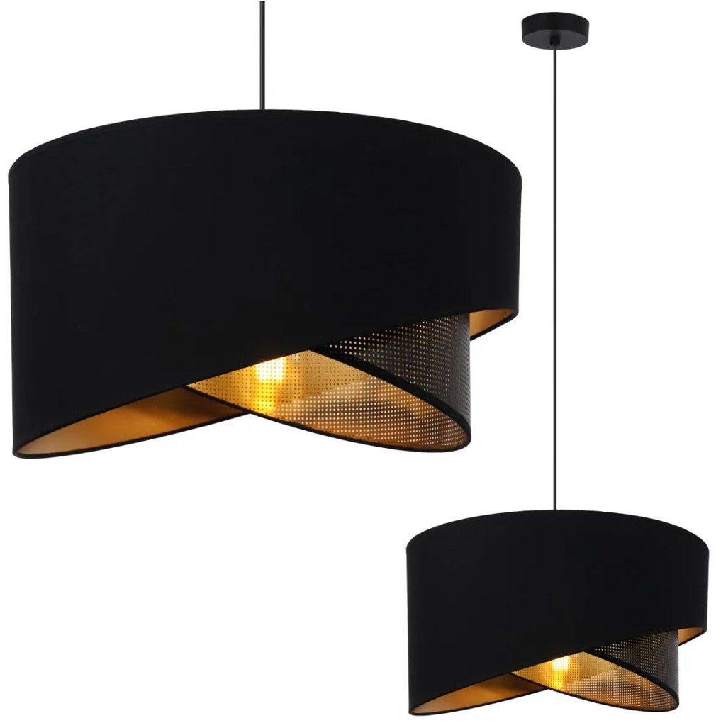 Závesné svietidlo Asti Duo, 1x PVC/čierne textilné tienidlo, (fi 45cm), g, b