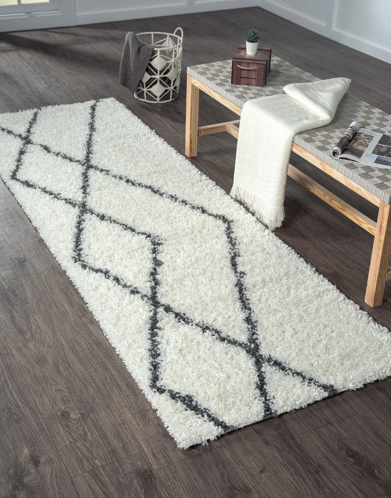 Behúň My Shaggy Raute creme, 80x200, čiernobiela, chodba / predsieň, My Flair