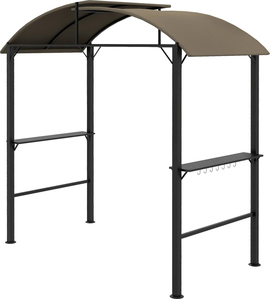 Outsunny 1.1 x 2.3m BBQ Grilovací Zastřešení s Háčky, Větruodolné Zahradní Zastřešení s Polyesterovou Střechou, 2 Postranní Poličky, pro Grily do 100