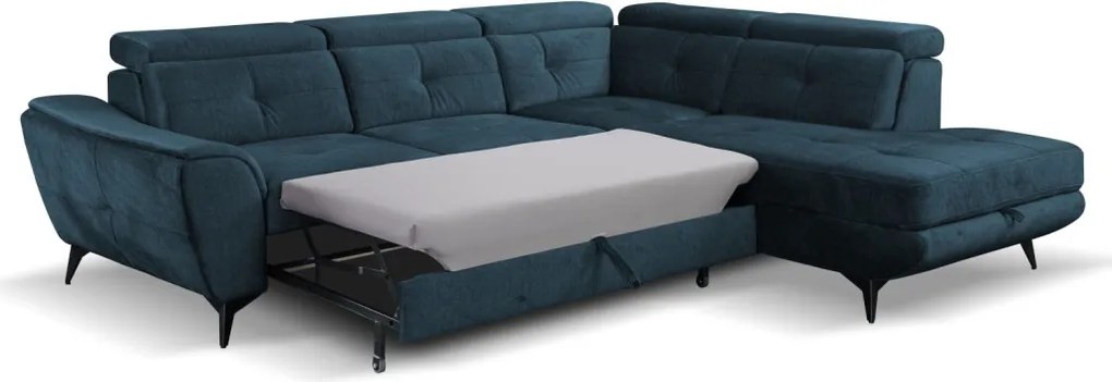 Rohová sedacia súprava Sergio, námornícka modrá látka, pravý roh
