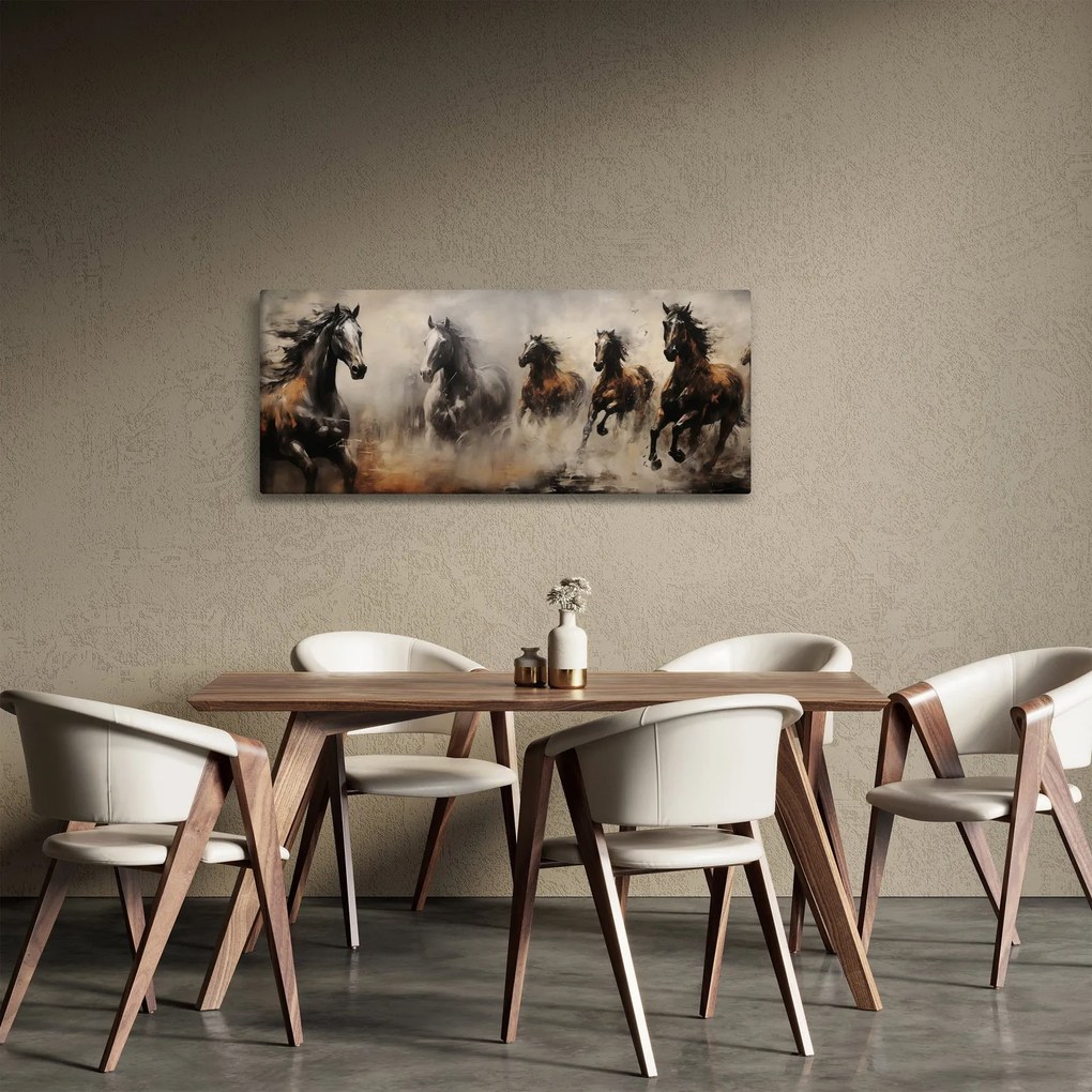 Obraz - Olejomaľba koní (120x50 cm)
