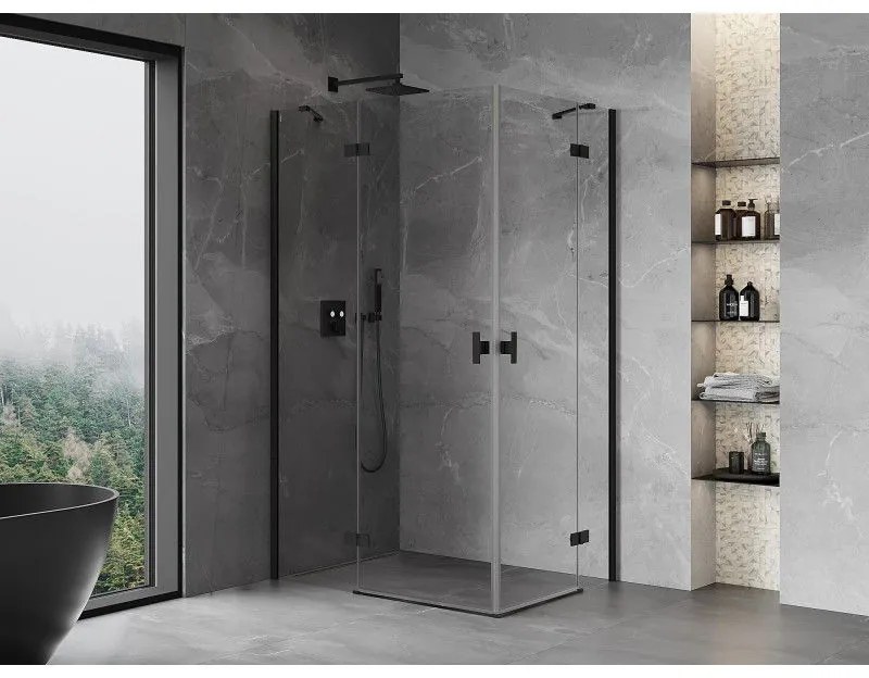 Mexen Mist-H Duo, 2-krídlový výklopný sprchový kút 105 x 85 cm, číre sklo, čierny profil, 8A5-105L-085P-70-00
