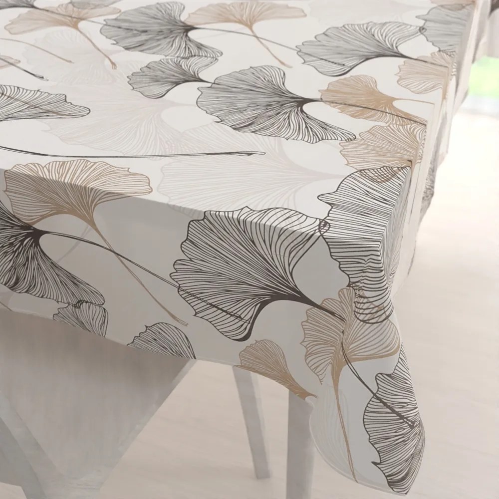 Biante Bavlnený obdĺžnikový obrus Sandra SA-411 Hnedé Ginkgo listy na bielom 80x120 cm