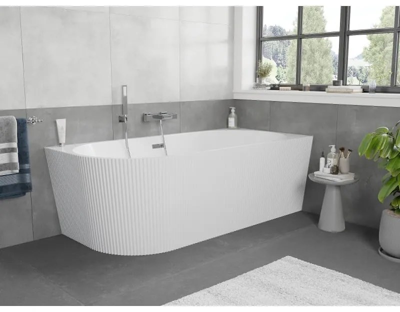 Mexen Silo, rohová voľne stojaca ryhovaná vaňa, pravá, 170 x 80 cm, biela lesklá, chrómový prepad, 52891708000P-01