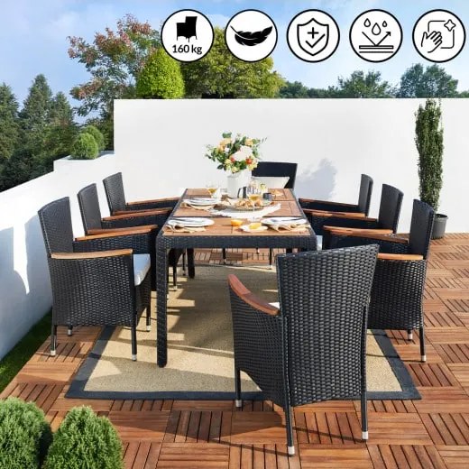 InternetovaZahrada - Záhradná ratanová zostava Berlin premium 1+8 - čierna /drevo