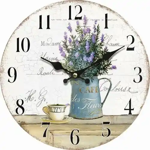 Drevené nástenné hodiny Lavender café, pr. 34 cm | BIANO