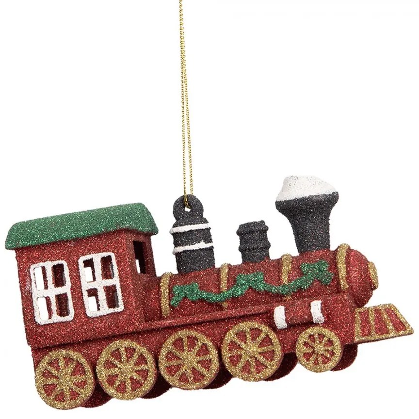 Červená závesná dekorácia mašinka - 12*4*7 cm