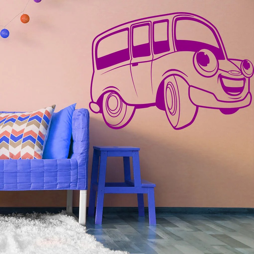 Veselá Stena Samolepka Detské zábavné autíčko Farba: fialová, Veľkosť: 100 x 64 cm