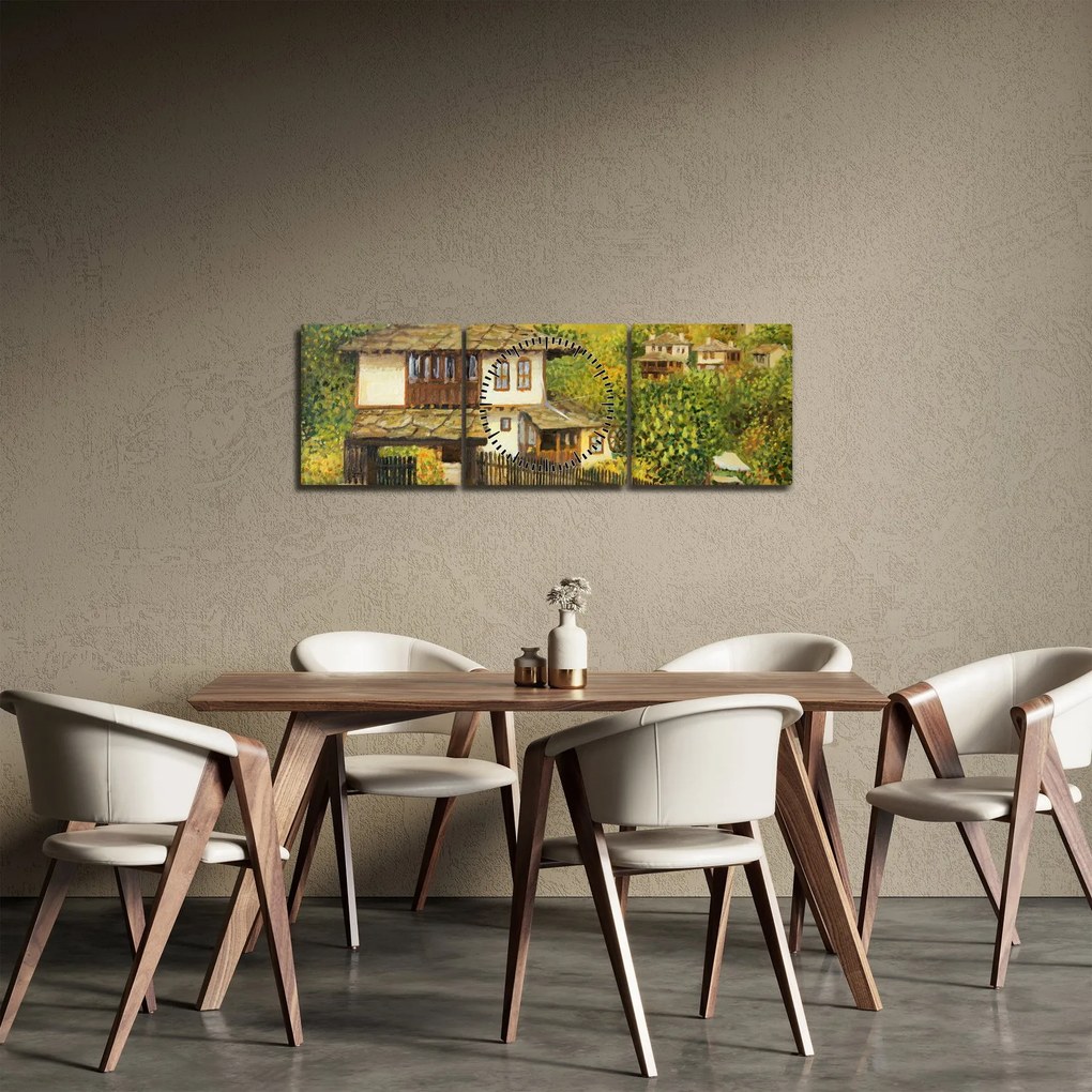 Obraz - Chalúpky v lete (s hodinami) (90x30 cm)