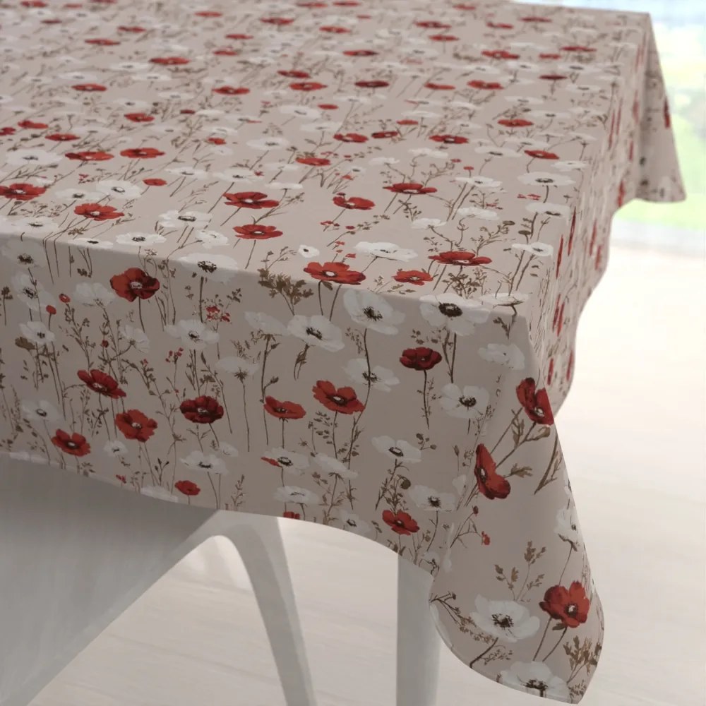 Biante Bavlnený štvorcový obrus Sandra SA-631 Červeno-biele vlčie maky na sivobéžovom 60x60 cm