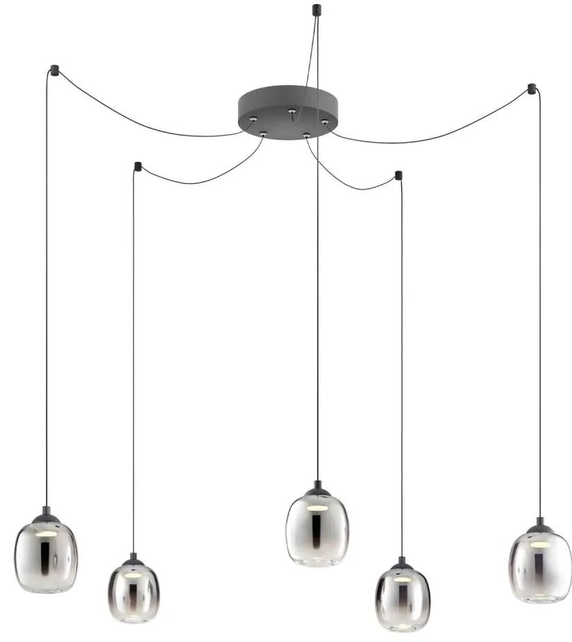 Redo 01-3487 -LED Stmievateľný luster na lanku KHADI 5xLED/5,2W/230V čierna/dýmová