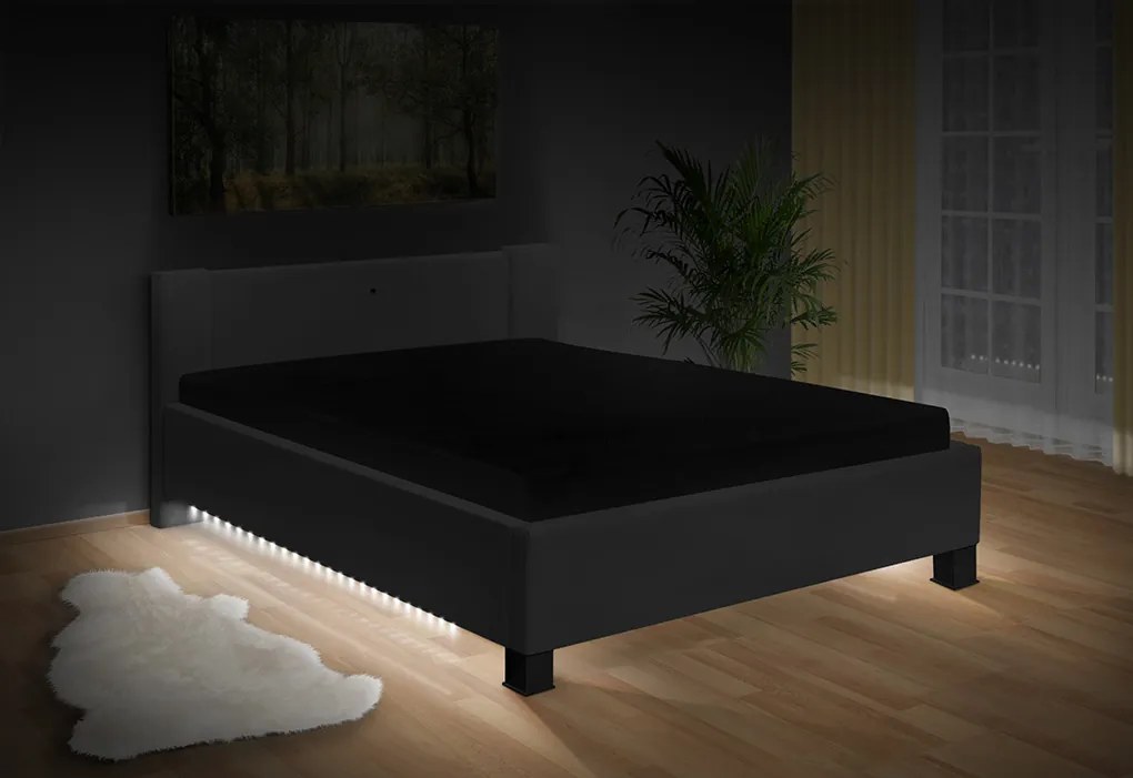 Nabytekmorava Moderná posteľ Luna 120x200 cm matrac: bez matrace, farebné čalúnenie: eko koža šedá, úložný priestor: s úložným priestorom
