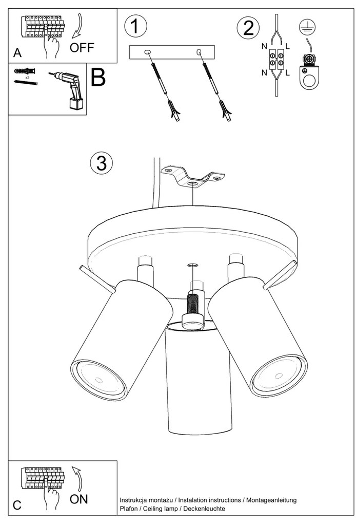 Stropné svietidlo Ring, 3x béžové kovové tienidlo, (možnosť polohovania)