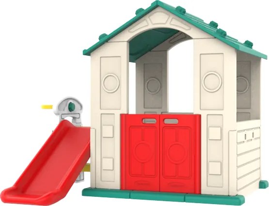 Ramiz Detský záhradný domček 3 v 1 Zelená strecha + šmýkačka + basketbalový kôš