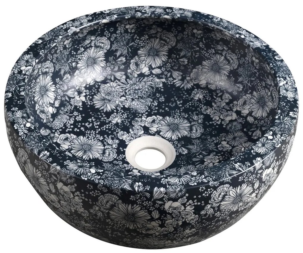 Sapho, PRIORI keramické umývadlo na dosku Ø 41 cm, modrá se vzorom, PI038