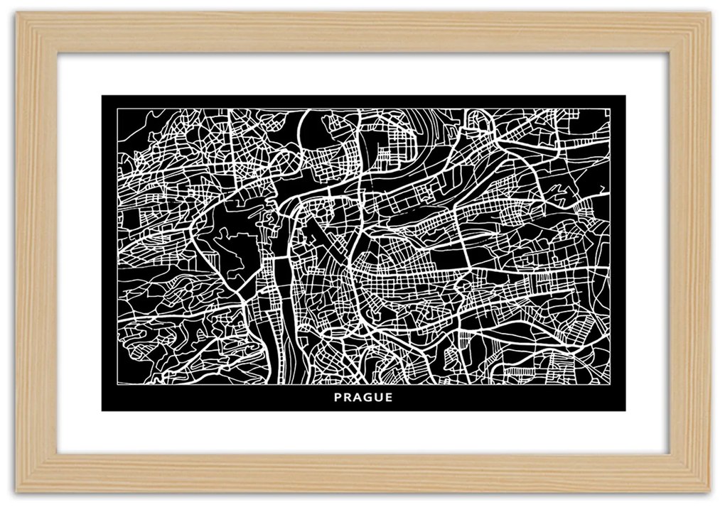 Gario Plagát City plan Prague Farba rámu: Bez rámu, Rozmery: 90 x 60 cm