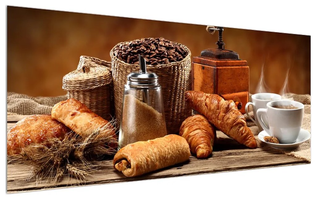 Obraz croissantov a kávy (120x50 cm)