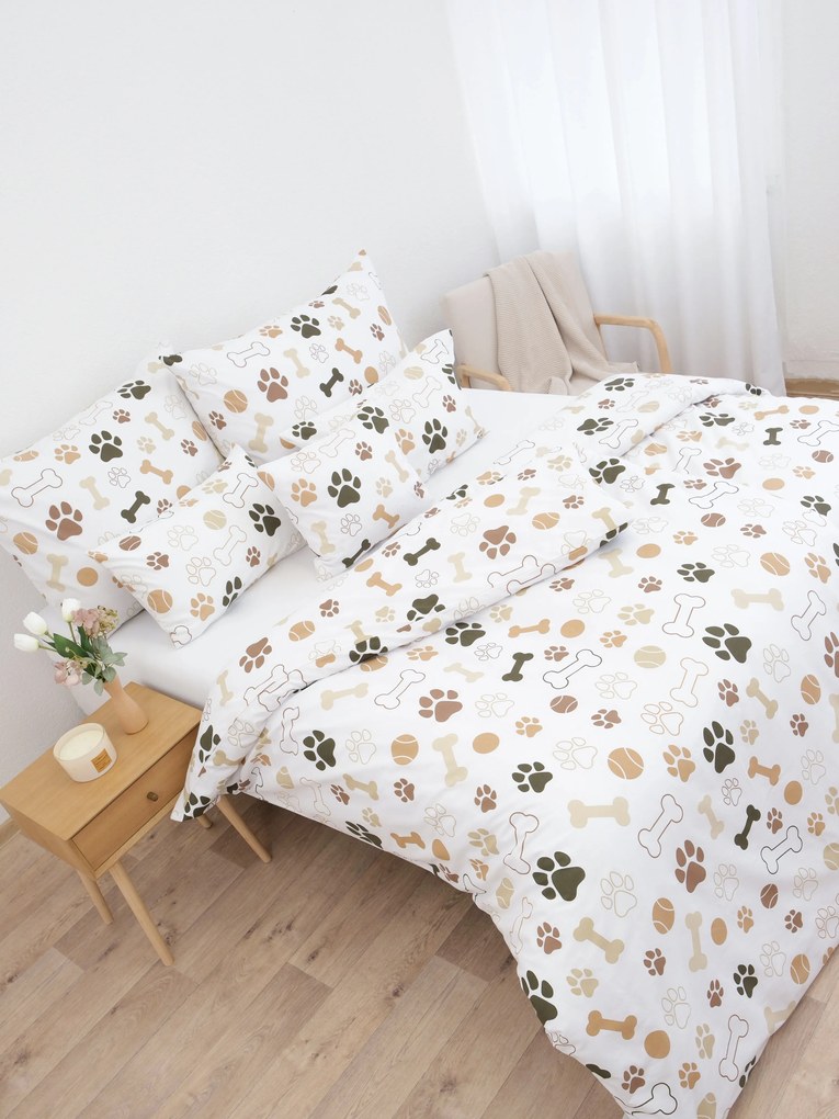 Francúzske bavlnené obliečky Renforcé – Psie labky biele