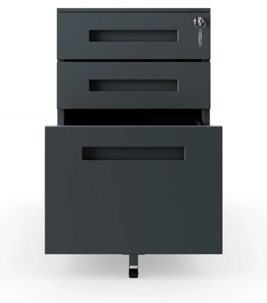 Antracitový úložný box pod písací stôl, 390x600x500 mm: KATE