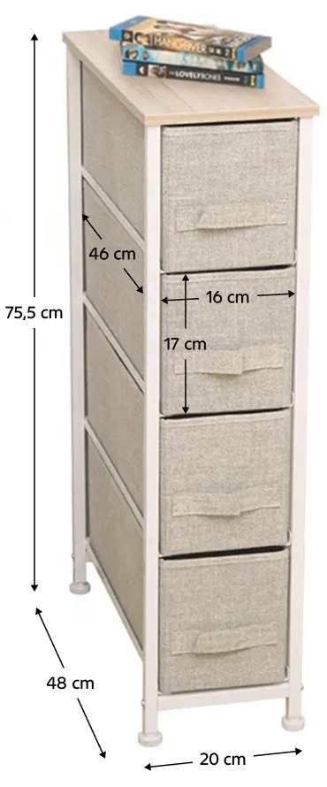 Komoda OFELIA s látkovými zásuvkami, biela
