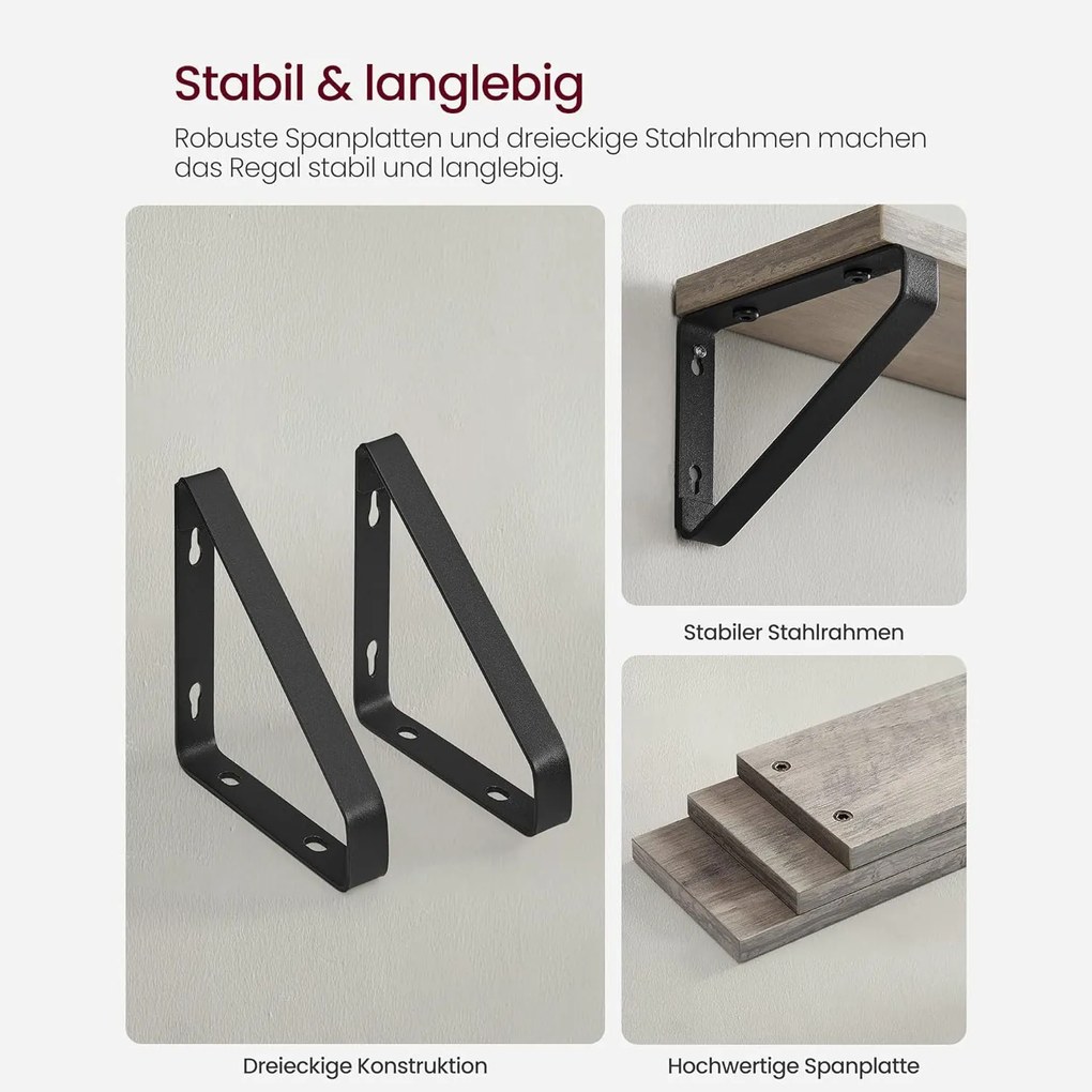 Nástenná polica, sada 3 kusov, šedo-čierna