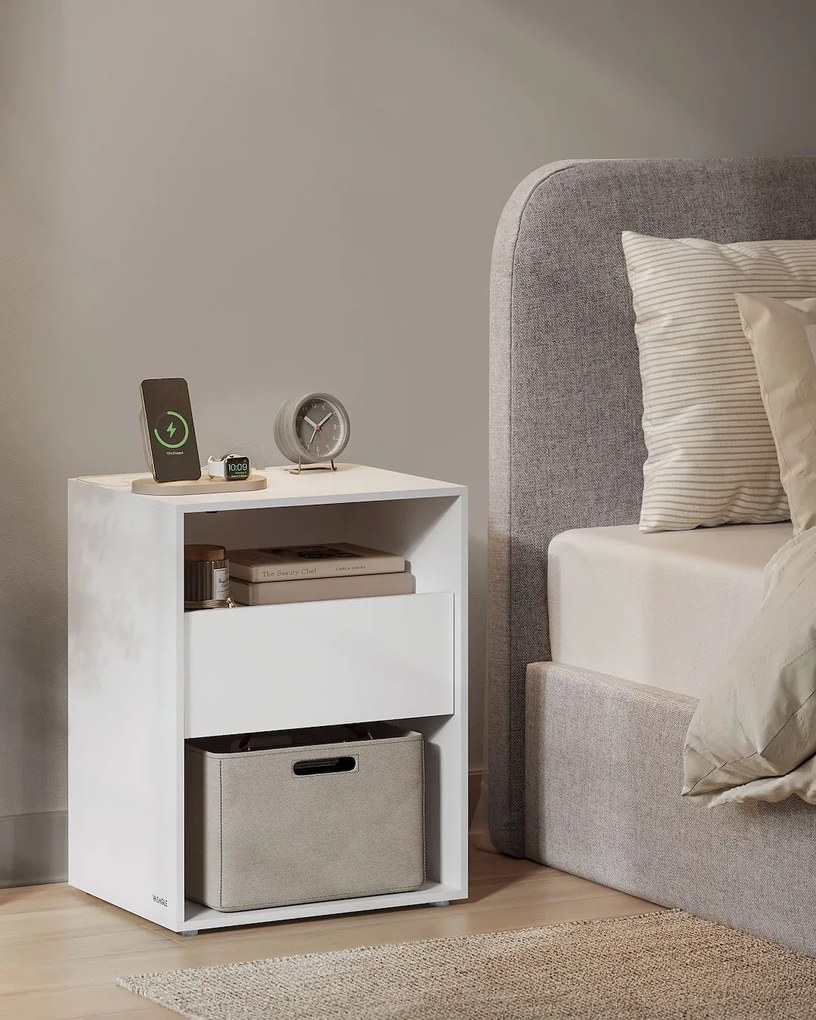 Sada 2 ks nočních stolků Vasagle Adar s nabíjecí stanicí bílá