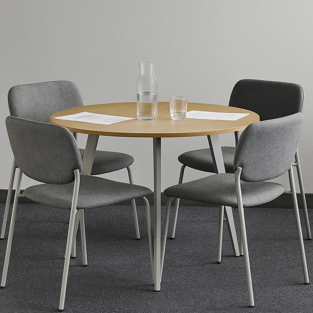 Konferenčný stôl PRIMO VIBE, priemer 100 cm, sivostrieborná podnož, breza