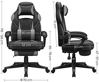 Herné kreslo, polohovateľné , 116-126x70cm,čiernosivé