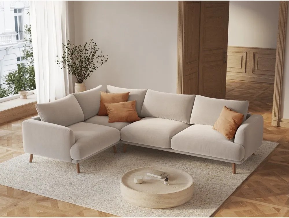 Béžová zamatová rohová pohovka (ľavý roh/do L) Naomi – Micadoni