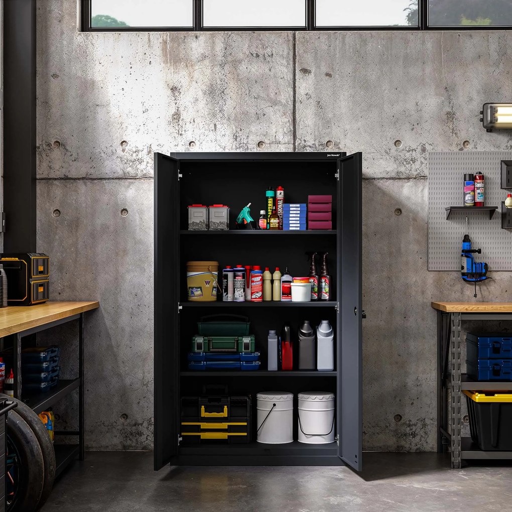 Kovová modulárna multifunkčná skriňa na podstavci čierna MEGAN 1600 x 900 x 400 mm