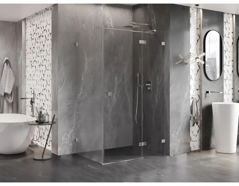 Mexen Lunar T, sklopný sprchový kút pravý 110 x 90 cm, 8mm číre sklo, chrómový profil, 834T-110-090-01-00-P