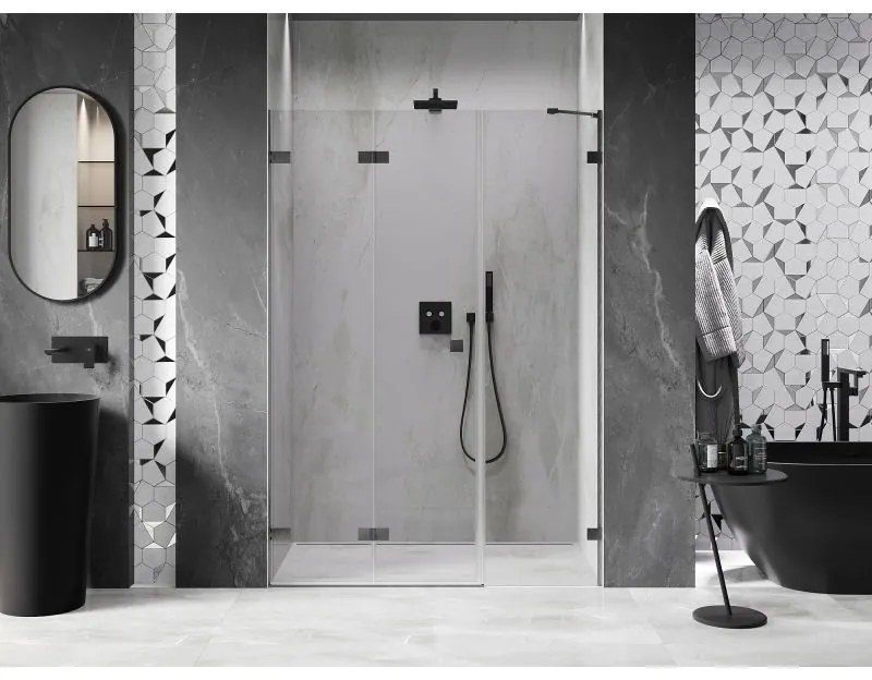 Mexen Lunar-F, ľavé sklápacie sprchové dvere 150 cm, 8mm číre sklo, brúsený grafit profil, 836S-150-050-66-00-L