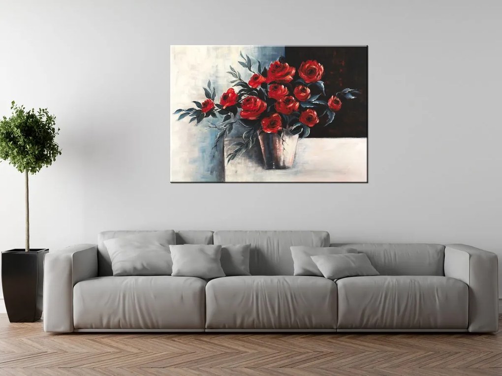 Gario Ručne maľovaný obraz Ruže vo váze Rozmery: 100 x 70 cm