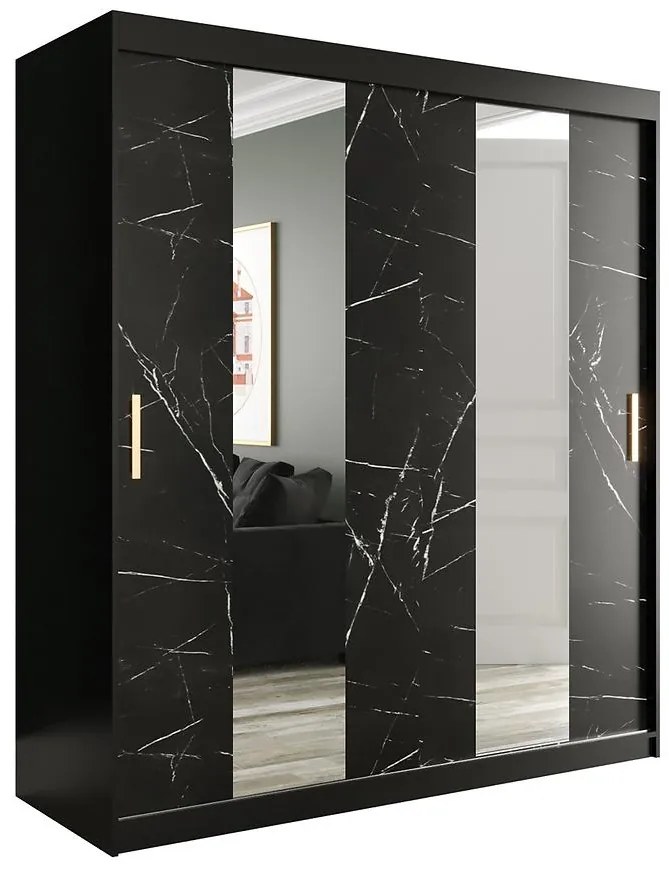 Skriňa Marmur Pole 180 čierna/mramor čierna