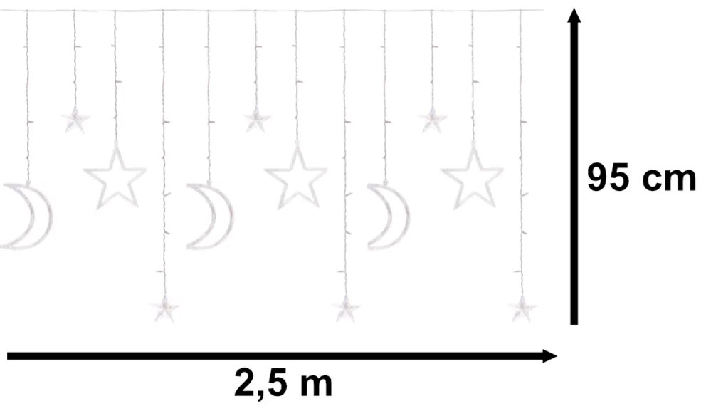 KIK KX5247_2 LED měsíční záclony hvězdy 2,5 m 138LED vícebarevné AKCE