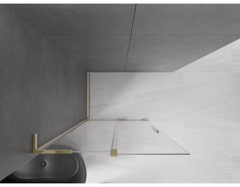 Mexen Velar L, posuvná sprchová zástena Walk-in 120 x 200 cm, 8mm číre sklo, zlatá lesklá, 871-120-003-03-50