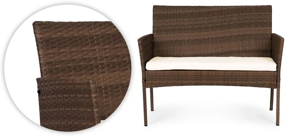 Záhradný set ratanového nábytku: Lavica + stolík + 2 kreslá - hnedá