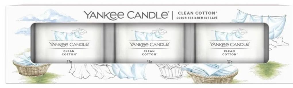 Yankee Candle Votívna sviečka v skle Yankee Candle 3 ks - Clean Cotton