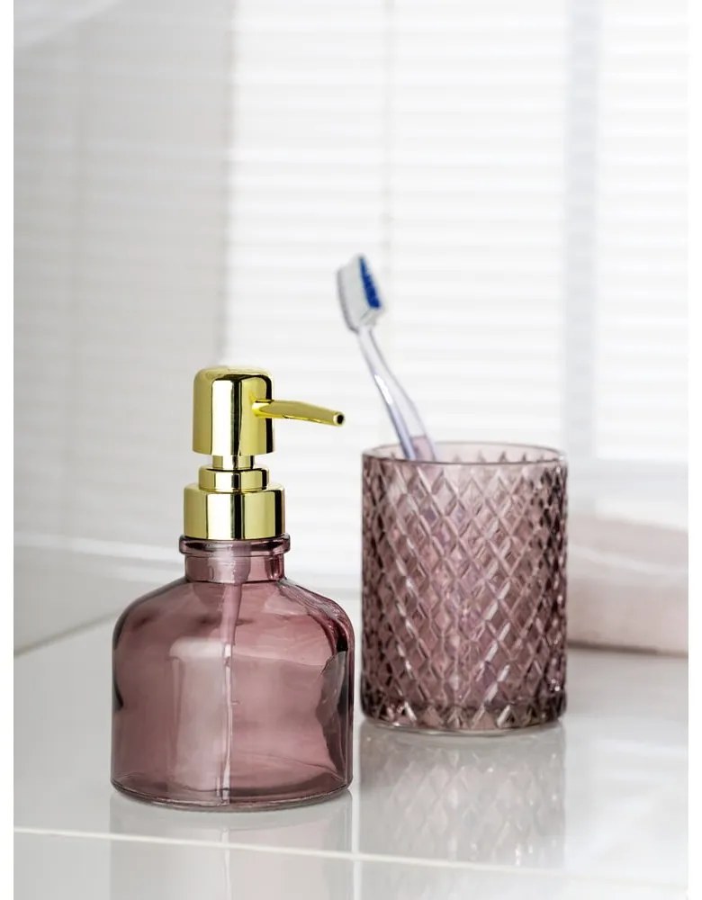 Tmavoružový sklenený téglik na zubné kefky Atessa – Wenko