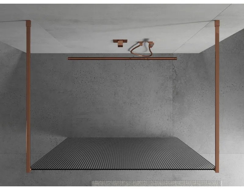 Mexen Kioto, priechodná sprchová zástena 110 x 200 cm, 8mm sklo s rebrovým vzorom, 2x stabilizačná rozpera, ružové zlato, 800-110-002-60-09